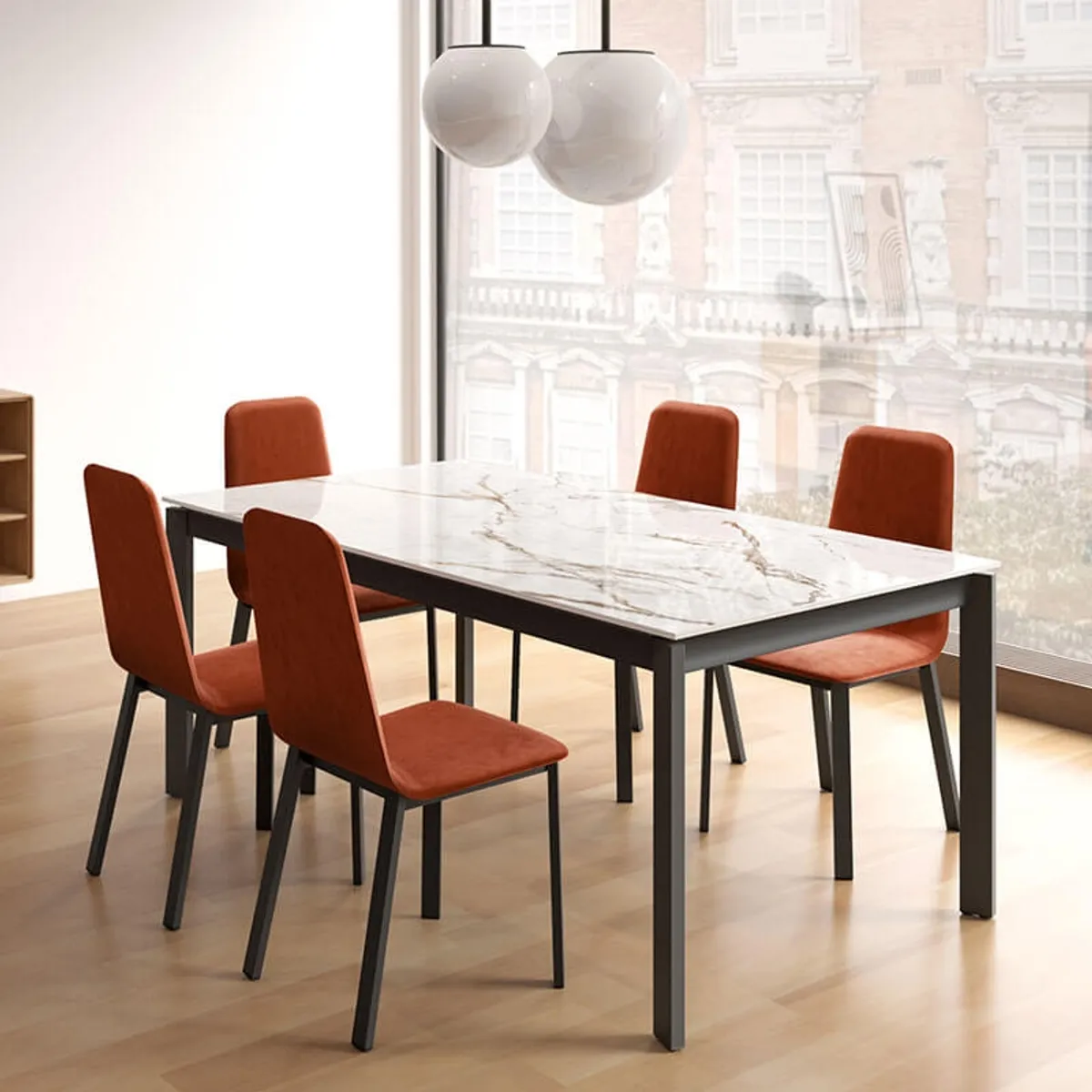Lotus - Table extensible en Dekton avec pieds en métal