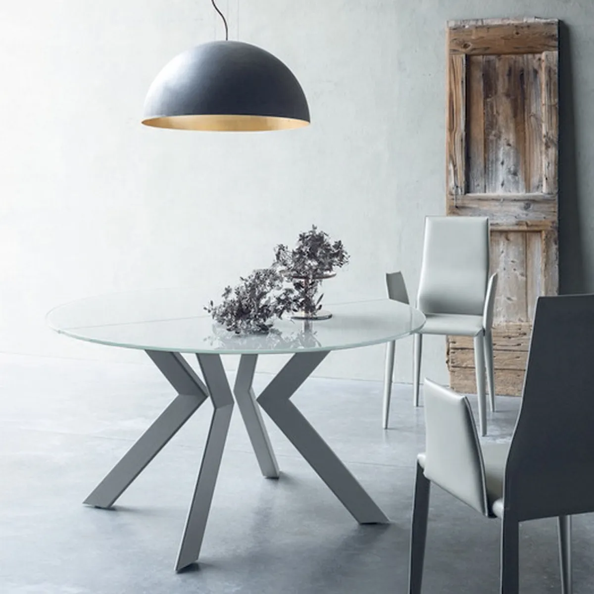 Zoe - Table ronde design extensible en verre extralight blanc et métal