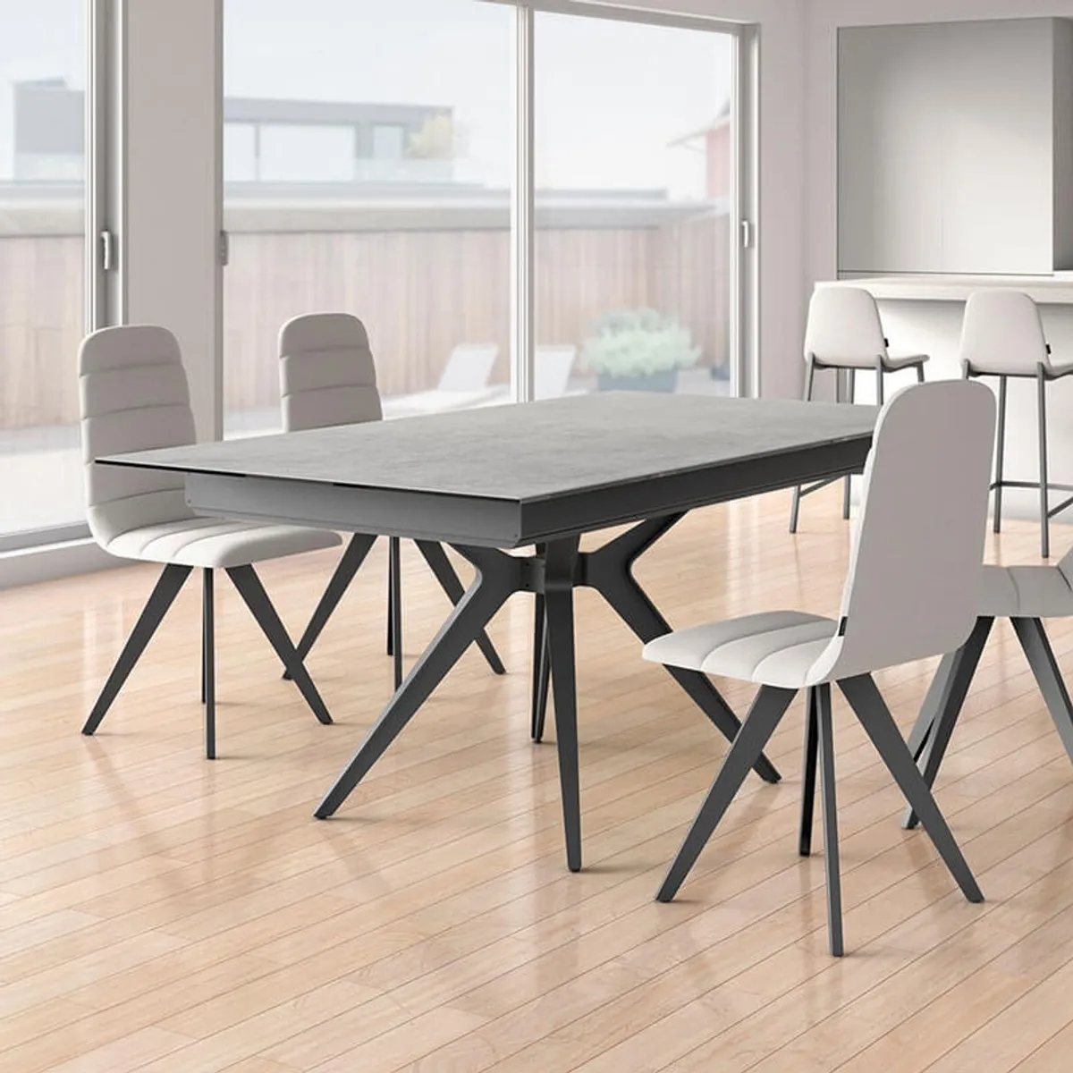 Eiffel Central - Table moderne en céramique avec pied central et allonge