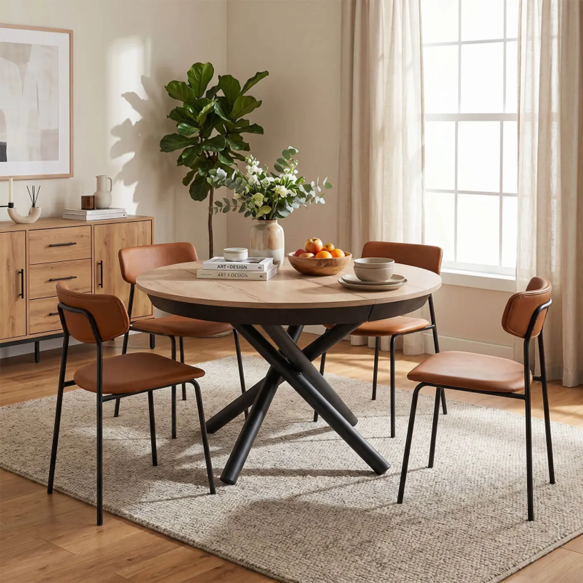 Fahrenheit - Table ronde extensible design en mélaminé et pied mikado