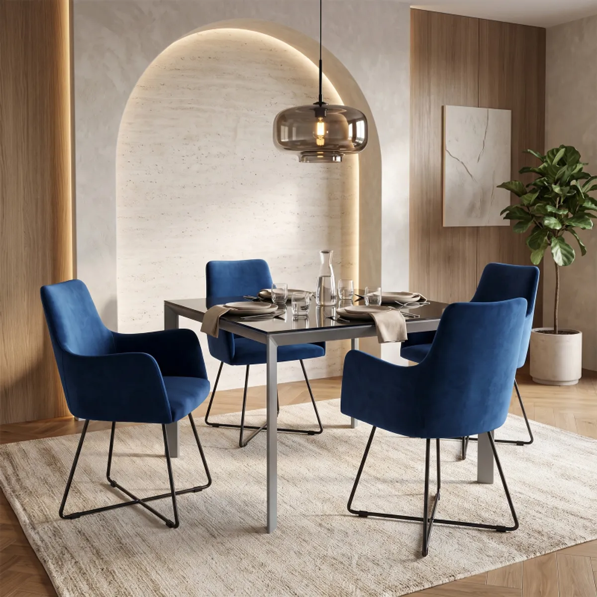 Cocoon - Table carrée extensible en verre trempé et métal