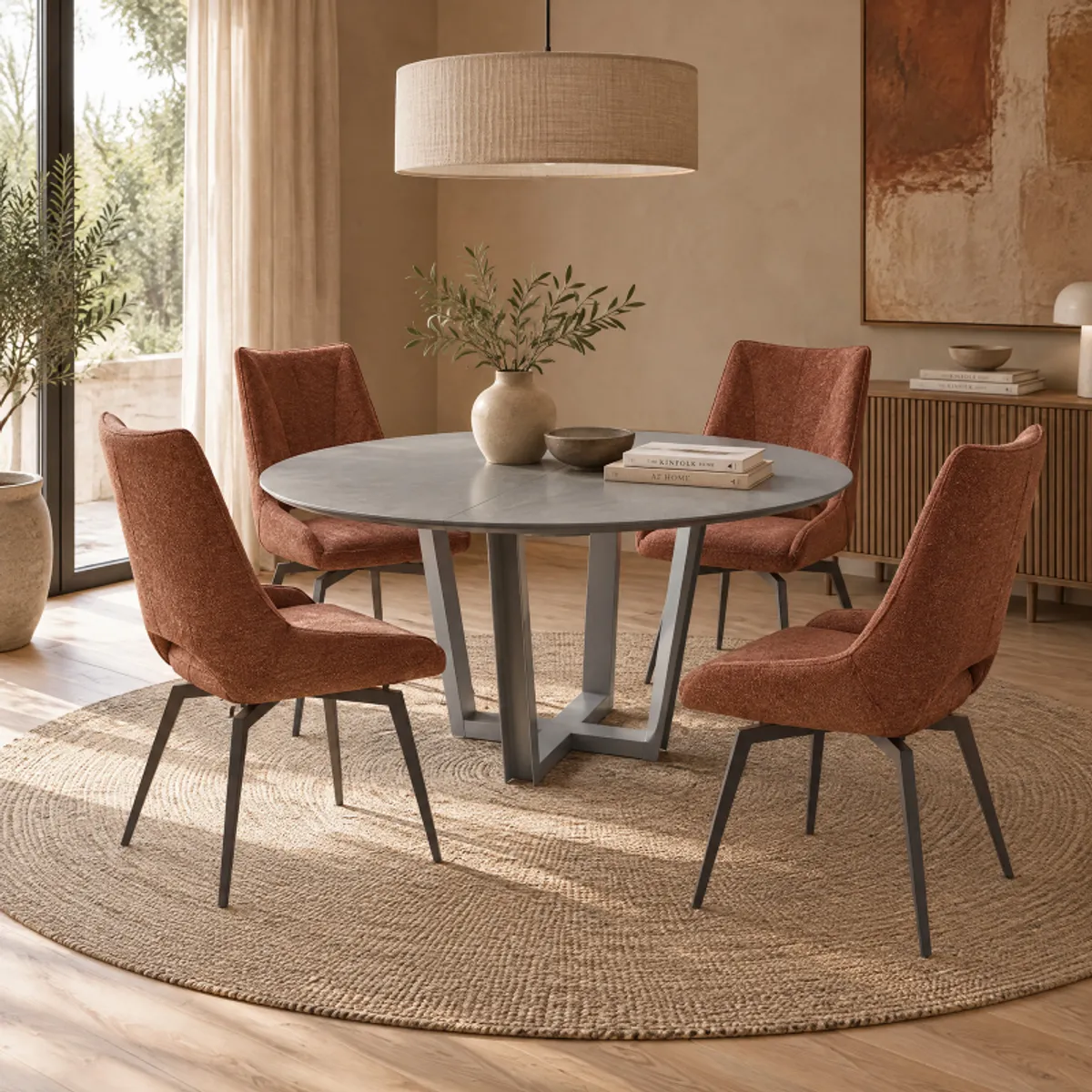 Viktor - Table design extensible ronde en céramique piétement moderne