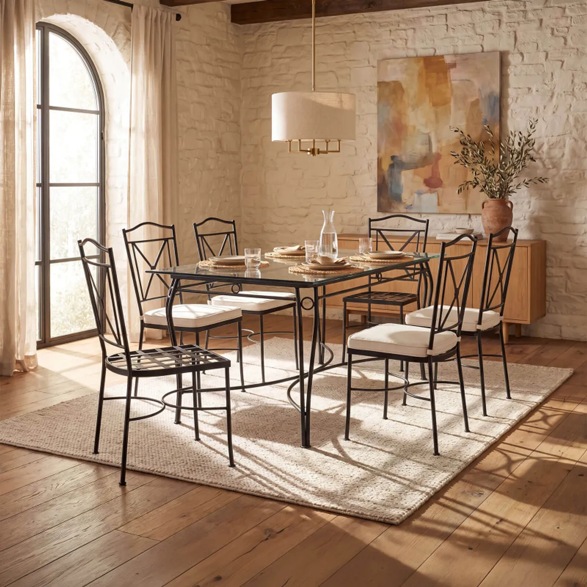 Pisa - Table provençale en verre trempé et acier