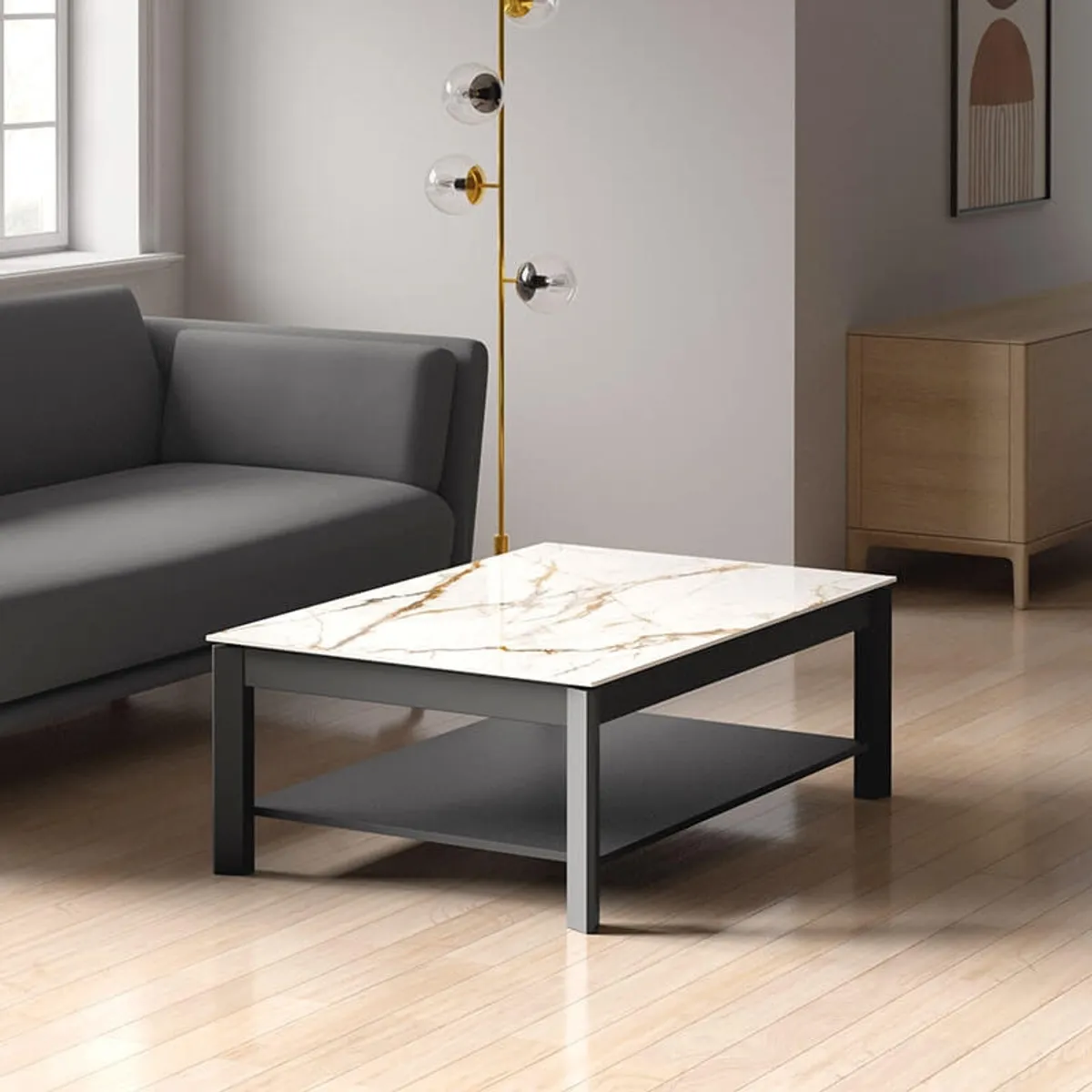 Multiplus Mini - Table basse rectangulaire en Dekton avec double plateau