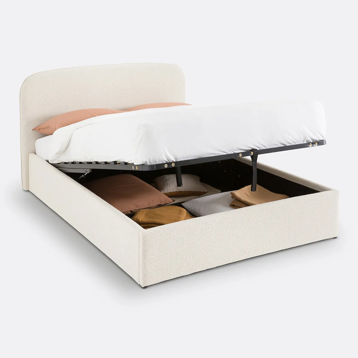 Lit Coffre Avec Sommier Relevable, Tissu Bouclette, CONTO