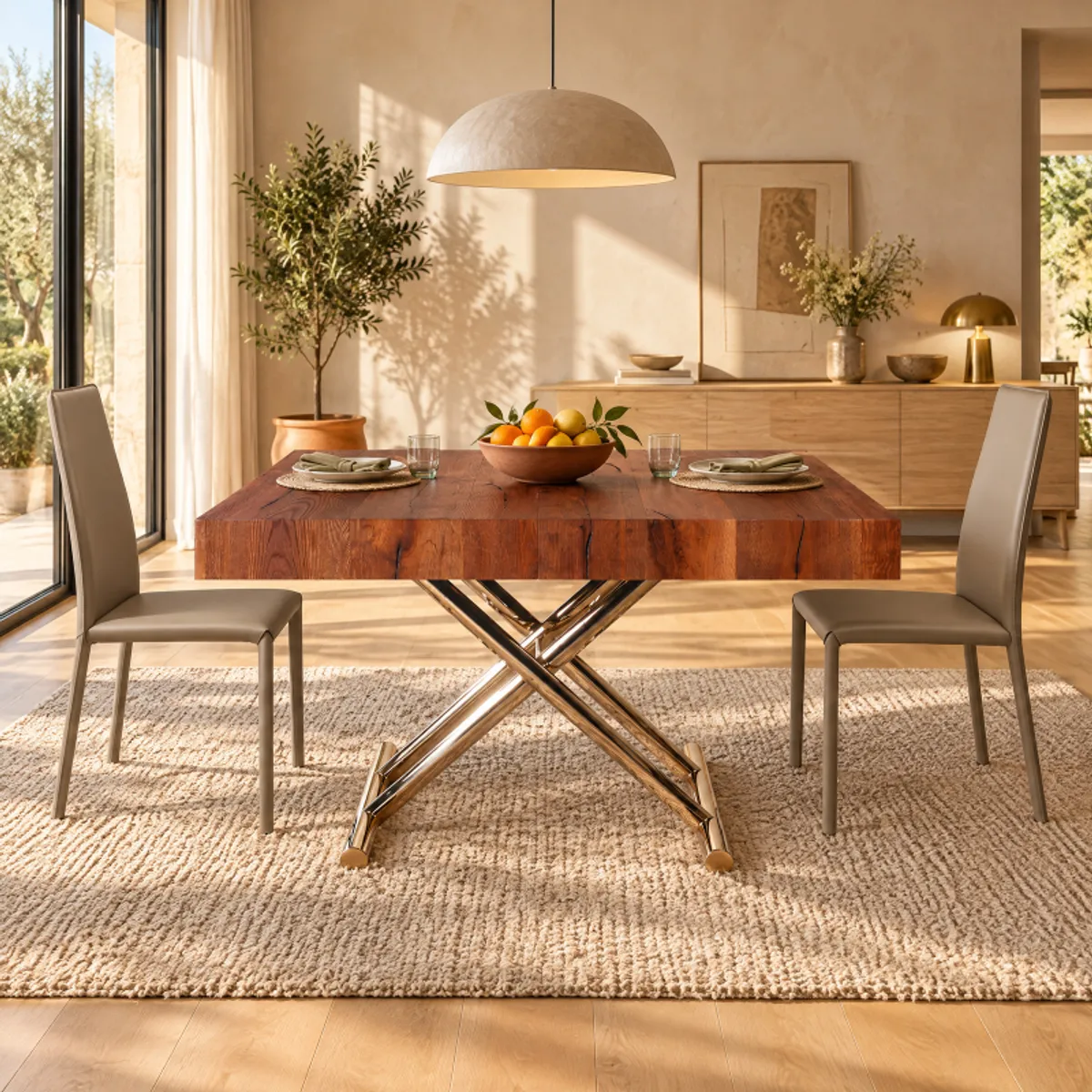Ulisse - Table relevable extensible pour petit espace en bois