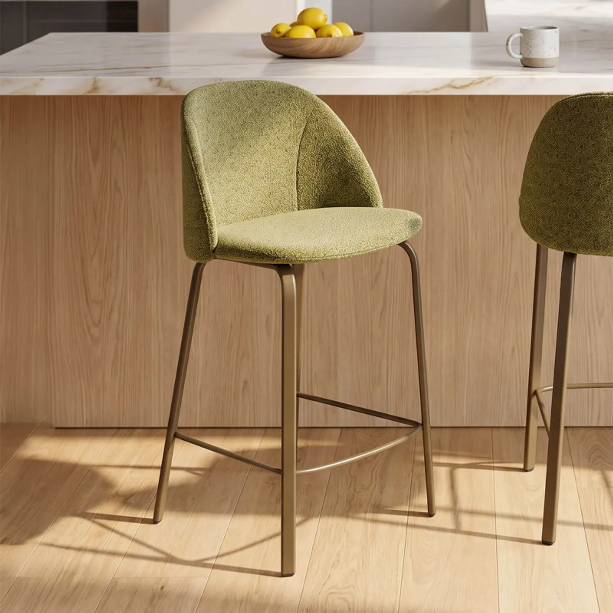 Sofia - Tabouret snack confortable en tissu avec pieds en métal