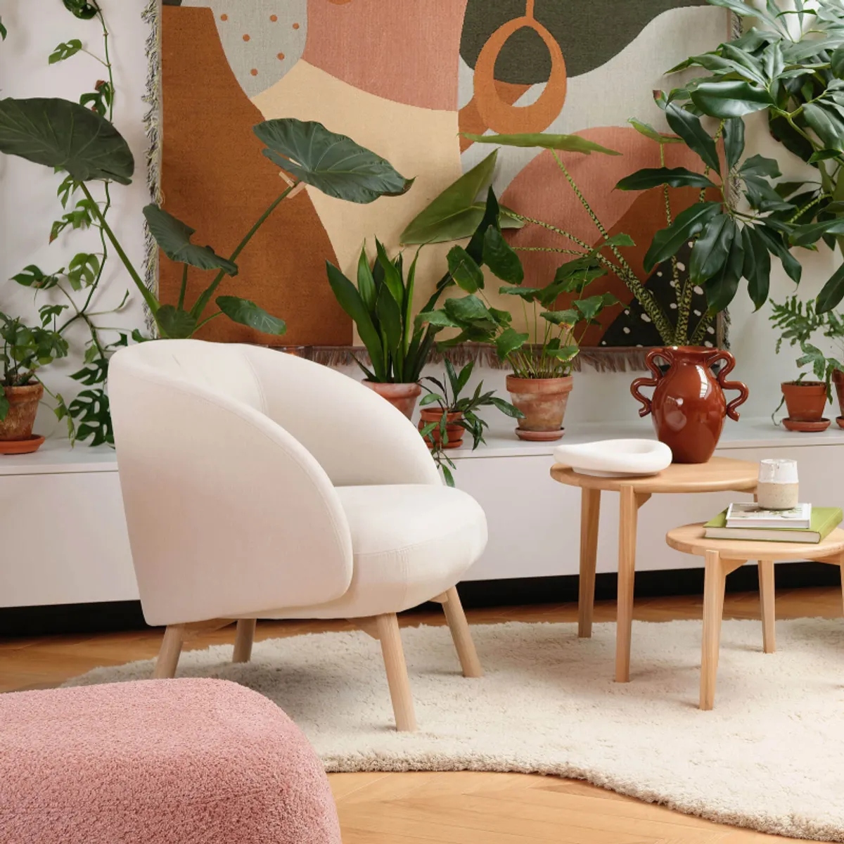 Thalia Mobitec ® - Fauteuil confortable en tissu avec pieds en bois