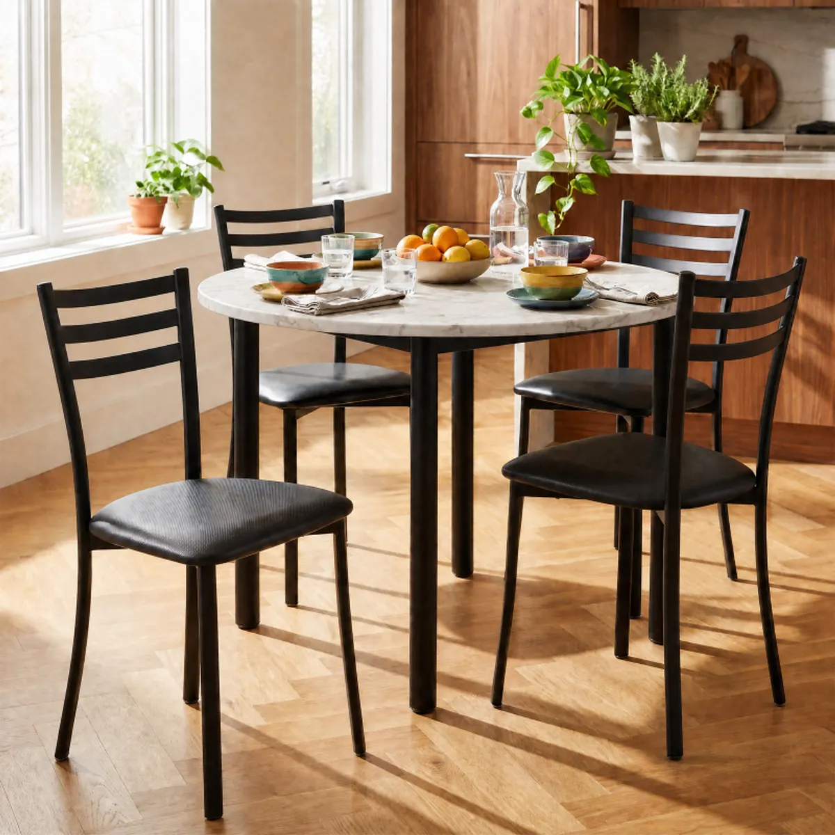 Lustra - Table de cuisine ronde en stratifié