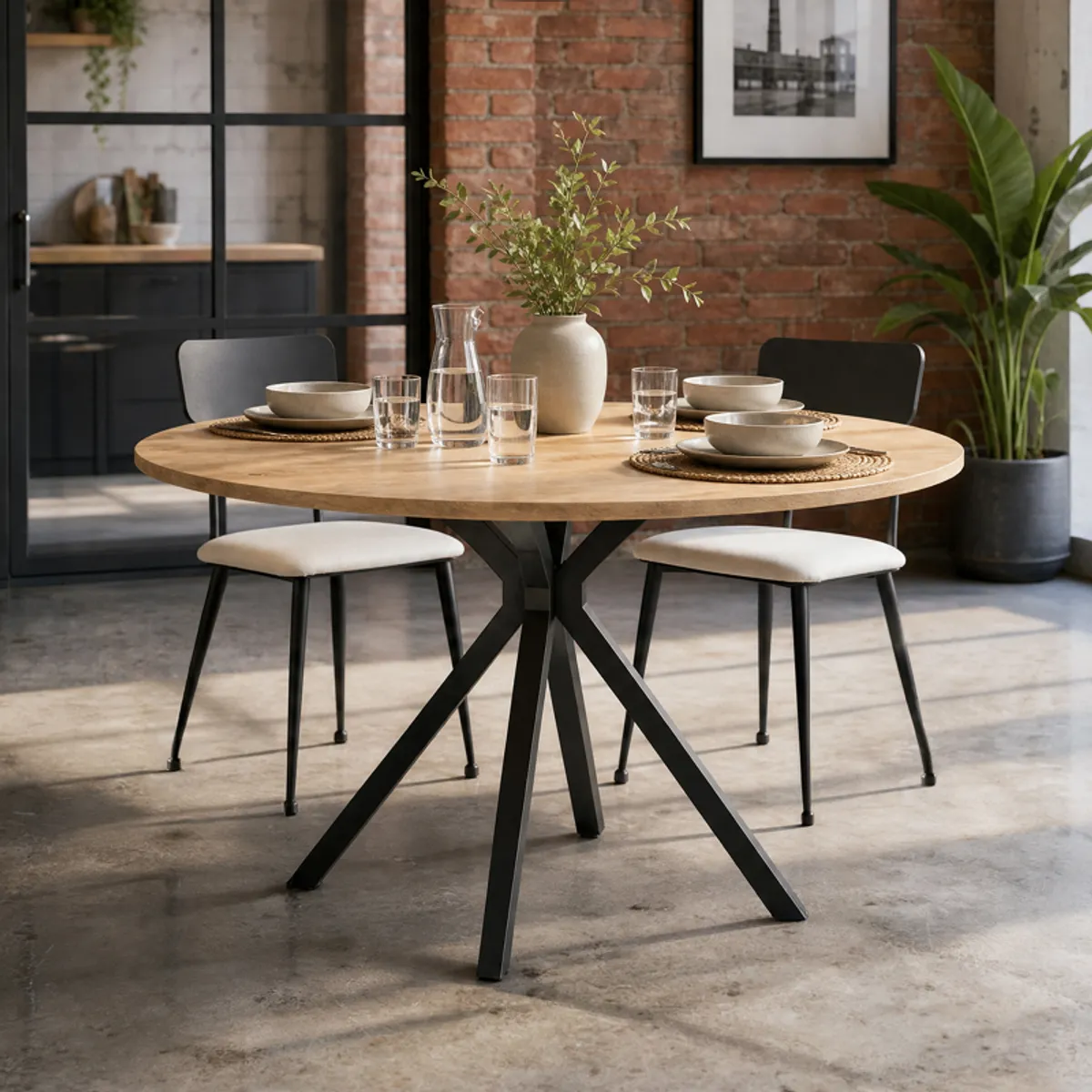 Onyx - Table ronde en mélaminé avec pied central design en métal