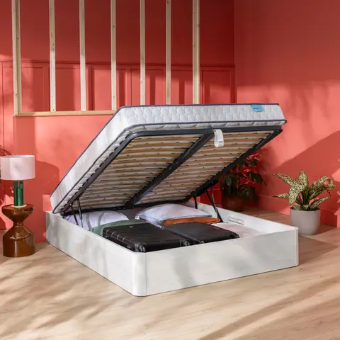 Ensemble lit coffre et matelas 140x190 cm ressorts ensachés ferme Merinos