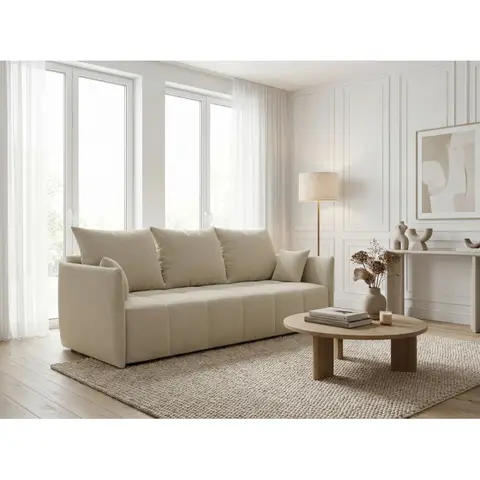 Canapé droit convertible 3 places en tissu Louka — Beige