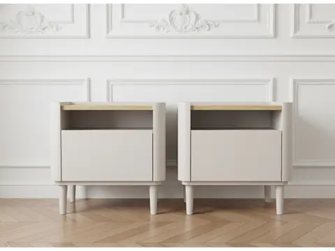 Lot de 2 chevets 1 tiroir ANYRA pieds en bois massif beige