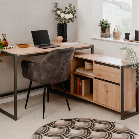 Bureau d'angle bois clair contrasté - BU70105