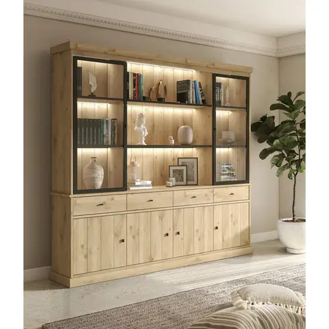 Bibliothèque contemporaine 240 cm chêne clair Valeria Chêne clair — Chêne clair