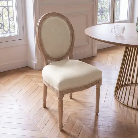 Chaise médaillon beige et bois de frêne massif