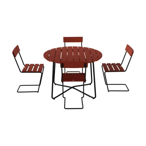 Table à manger 9A Ø + 4 chaises 1 chêne rouge foncé-stativ noir