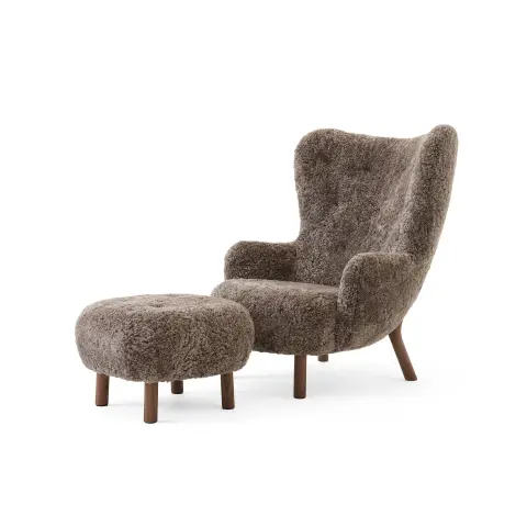 Fauteuil Petra VB3 High incl. pouf ATD1 Noix de Grenoble huilée-Sheepskin Sahara