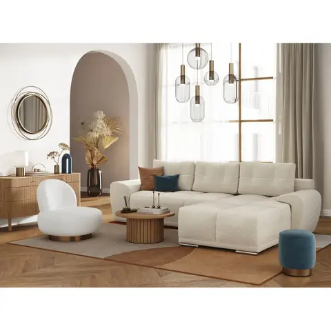 Canapé d'angle convertible moderne avec coffre en tissu Abel — Gris