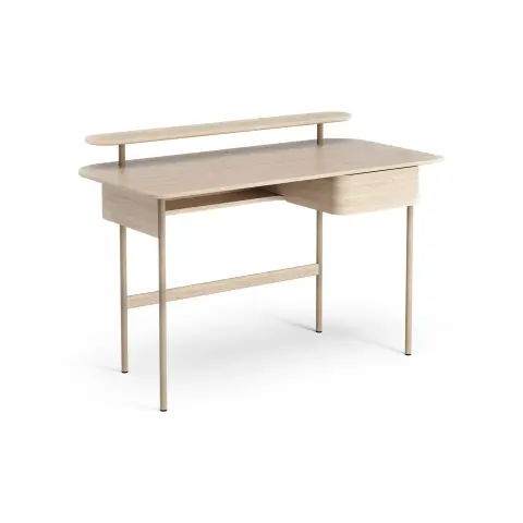 Bureau Luna avec tiroir et étagère Chêne pigmenté blanc