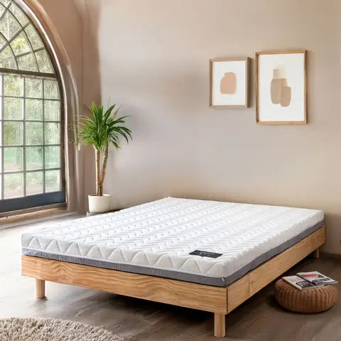 Ensemble matelas ferme mousse Tranquillité 2.0 + Sommier kit adulte en bois massif bois clair