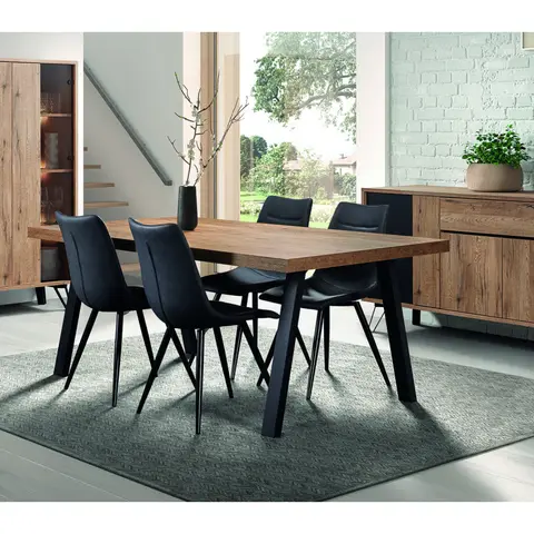 Table de salle à manger industrielle chêne/noir Nixon Chêne/noir — Chêne