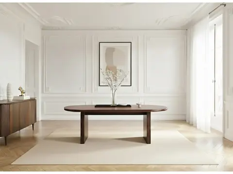 Table à manger ovale 220 cm PABLO placage noyer marron foncé
