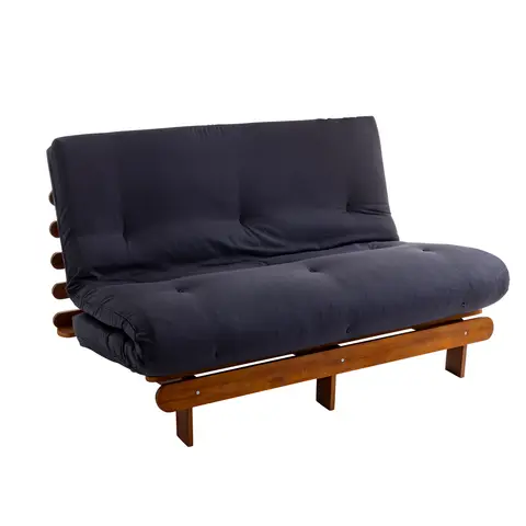 Ensemble matelas futon en coton et structure en bois massif noisette 140x200 Anthracite