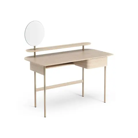 Bureau Luna avec tiroir, étagère et miroir Chêne pigmenté blanc