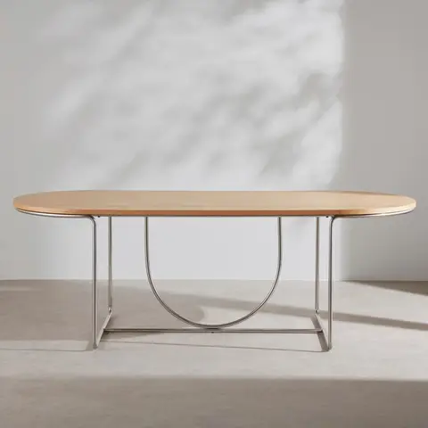 Table à manger en placage chêne et acier chromé 8 personnes L220