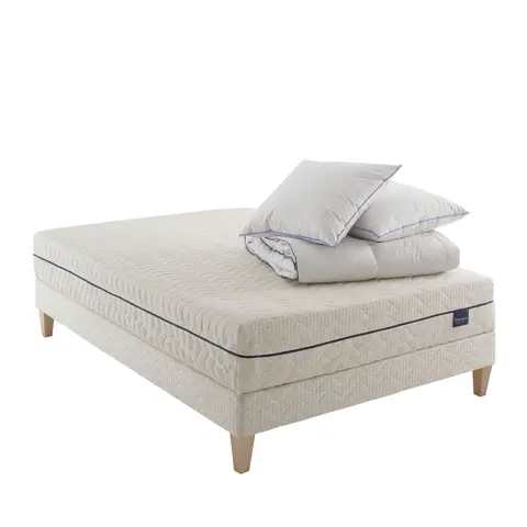 Ensemble matelas naturel ressorts et latex naturel, sommier, pieds, couette et oreiller Aube 600