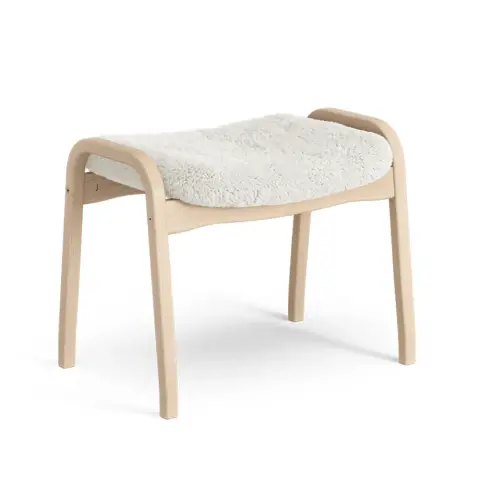 Repose-pieds Lamino peau de mouton offwhite, hêtre laqué nature