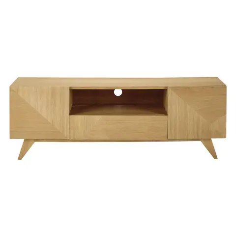 Meuble TV en bois de chêne massif et placage chêne, L150 cm