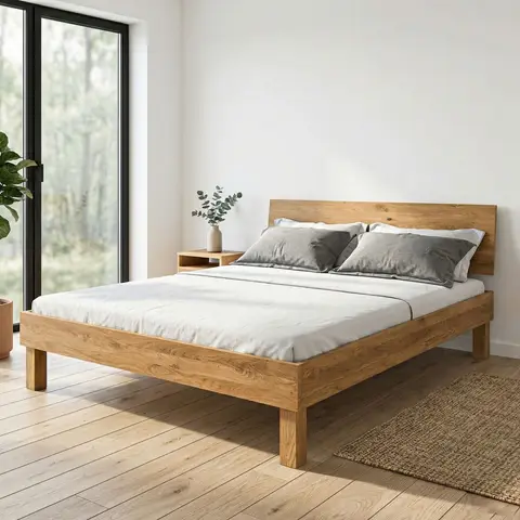 Lit avec pieds carrés et tête de lit en chêne massif clair 140x190 - LT36004
