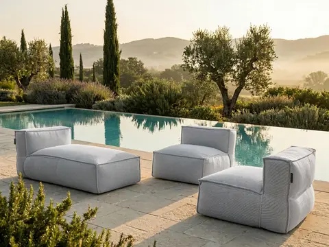 Canapé de jardin modulable BIARRITZ avec bâche de protection, gris