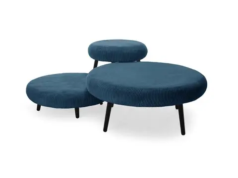 Lot de 3 poufs EDEN velours côtelé bleu foncé