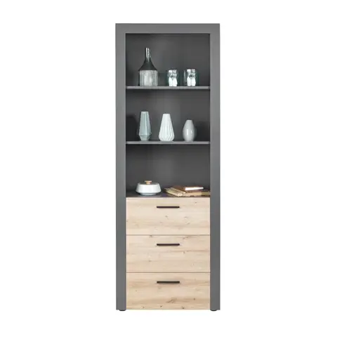 Etagère 3 niches en bois anthracite avec 3 tiroirs chêne artisan - ET12117