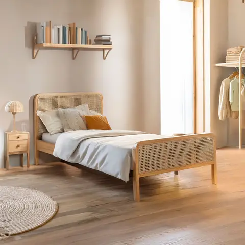 Ensemble matelas ferme mousse Tranquillité 2.0 + Lit enfant cannage bois naturel 90x190 - LT17018
