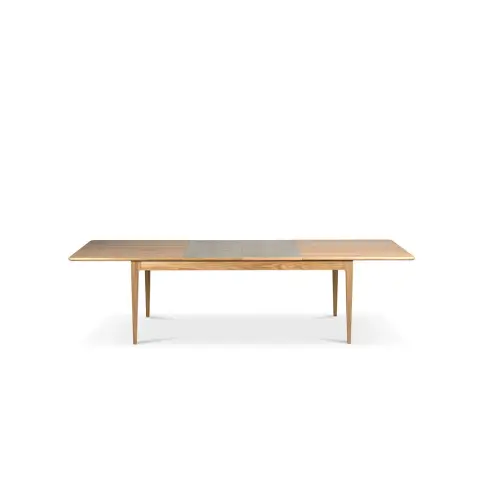 Table à manger Höllviken Chêne blanchi mat laqué, 2 rallonges, pierre calcaire Ø