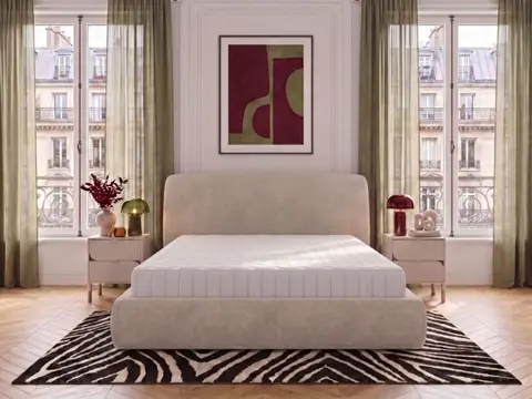Ensemble avec lit coffre ELIXA texturé + matelas hybride beige