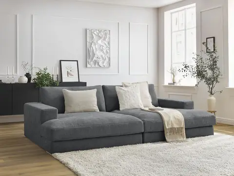 Canapé droit 4 places compact LEONARD assise profonde texturé gris foncé