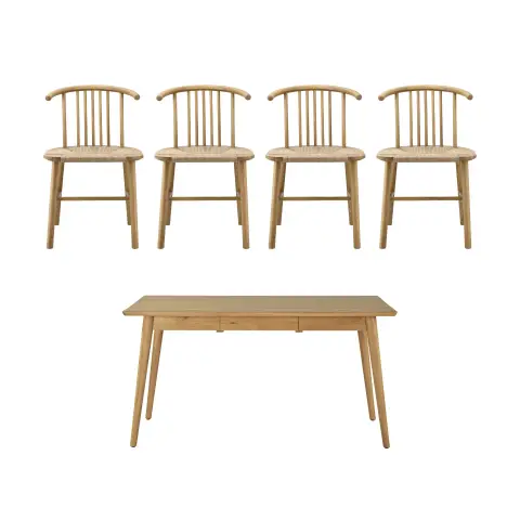 Table à manger VIOR + chaise lot de 4 – Chêne laqué‑naturel