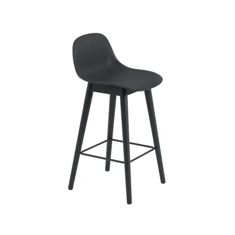 Tabouret de bar Fiber avec dossier Black-pieds noirs