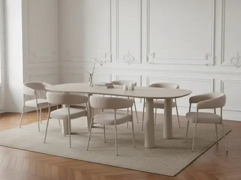 Ensemble SASHA avec table à manger ovale 220 cm + chaises ROSA velours beige