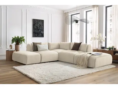 Canapé d'angle modulable JEANNE velours beige