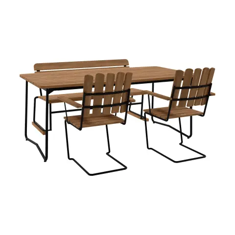 Table B31 + 2 fauteuils A2 + canapé 3 teck-stativ noir