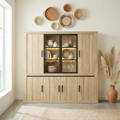 Bibliothèque contemporaine 247 cm chêne clair Tiana Chêne clair — Chêne clair