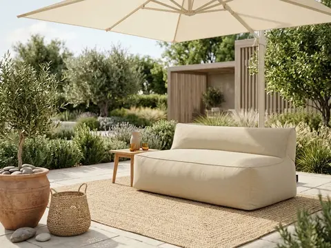 Chauffeuse 2 places sans accoudoir pour canapé de jardin modulable RIVIERA beige