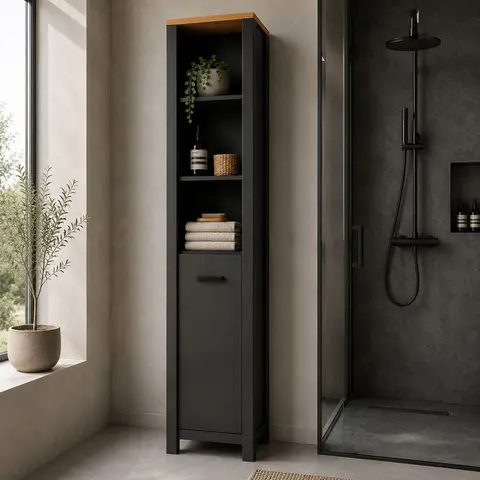 Colonne de salle de bain 1P moderne anthracite/chêne Venitia Anthracite/chêne — Anthracite
