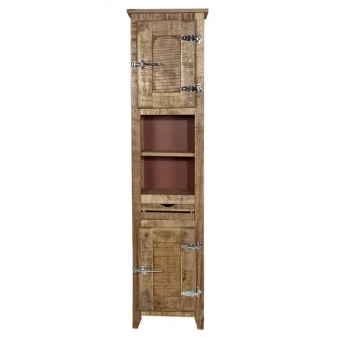 Colonne de salle de bain industrielle en bois de manguier massif naturel laqué Galaxie Naturel — Naturel